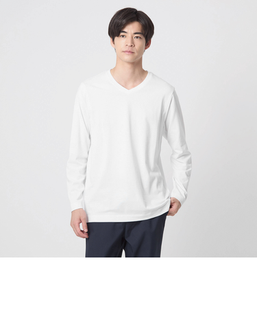 LONG FIBER COTTON クリア Vネック 長袖 Tシャツ