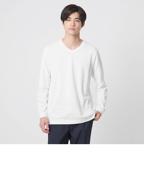 LONG FIBER COTTON クリア Vネック 長袖 Tシャツ