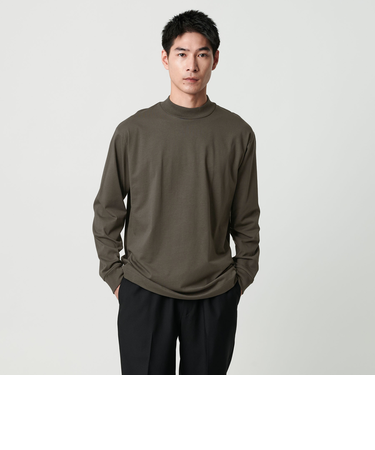 LONG FIBER COTTON クリア モックネック 長袖 Tシャツ