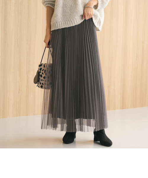 size SHORT/TALLあり］2WAY チュール プリーツ スカート｜グリーン
