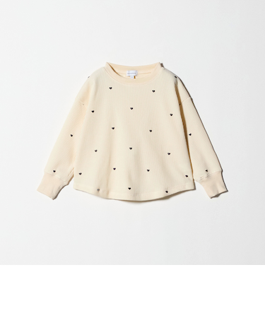 ハート総柄 ワッフル ロングスリーブTシャツ / キッズ  100cmー160cm