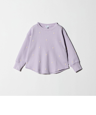 ハート総柄 ワッフル ロングスリーブTシャツ / キッズ  100cmー160cm