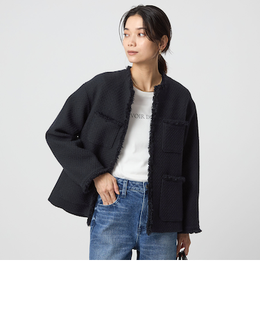 ミックスツイードライク ポケット ノーカラー ジャケット