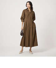 シャツ襟 フィット＆フレア タックスリーブ ワンピース