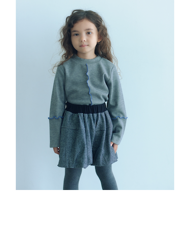 配色メロー起毛 テレコトップス / キッズ  100cm-160cm