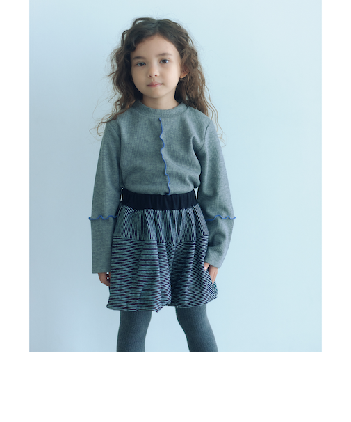 配色メロー起毛 テレコトップス / キッズ  100cm-160cm