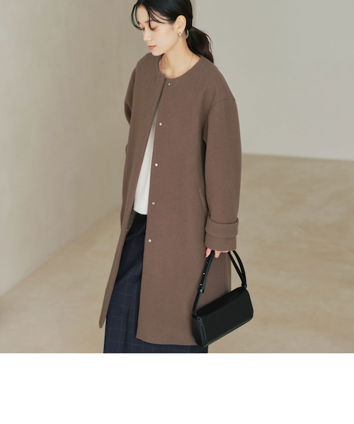 DANTON/ダントン】WOOL LIGHT PILE ノーカラーロングコート #DT-A0012
