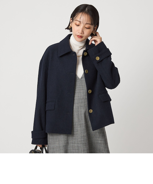 ヘリンボーン 襟付き ショート ジャケット コート｜グリーンレーベル