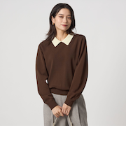 襟付き ロングスリーブ プルオーバー ニット ウォッシャブル