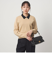 襟付き ロングスリーブ プルオーバー ニット ウォッシャブル