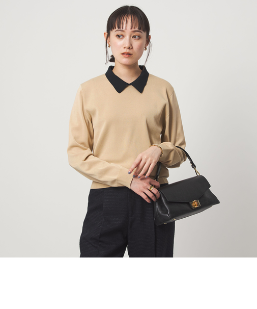 襟付き ロングスリーブ プルオーバー ニット ウォッシャブル