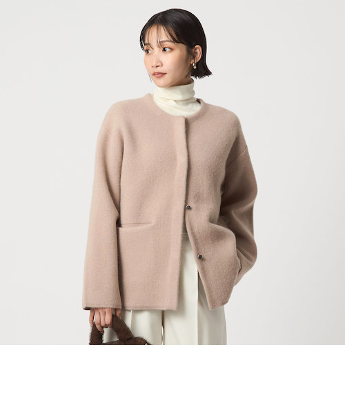 size SHORTあり］FOXブレンド セッケツ ノーカラー カーディガン