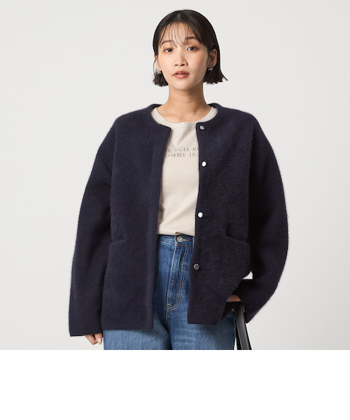 size SHORTあり］FOXブレンド セッケツ ノーカラー カーディガン