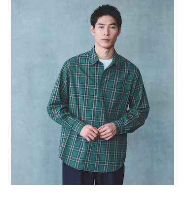 TRフラノ パターン ジャストルーズ レギュラーカラー シャツ