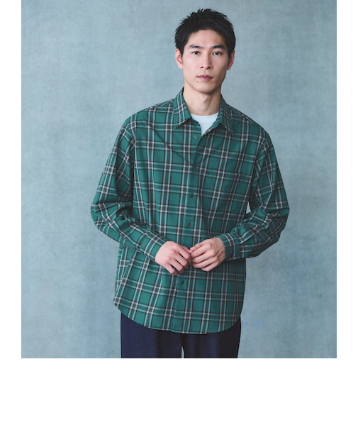 TRフラノ パターン ジャストルーズ レギュラーカラー シャツ