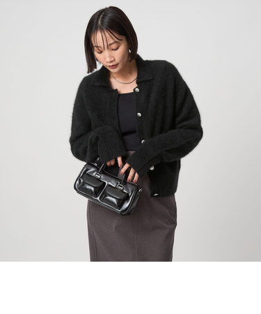 ヘアリー ニット ポロカーデイガン