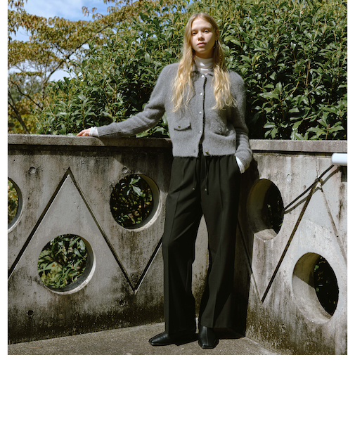 ヘアリー ニット ポロカーデイガン