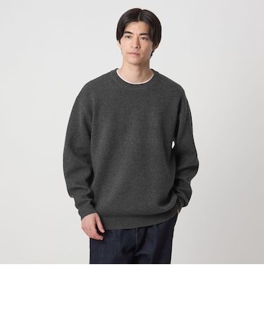 ウール ポリエステル ダブルフェイス クルーネック ニット