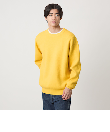 ウール ポリエステル ダブルフェイス クルーネック ニット