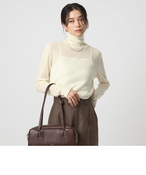 ウール フライス タートルネック カットソー オフホワイト ライトブルー ウォッシャブル