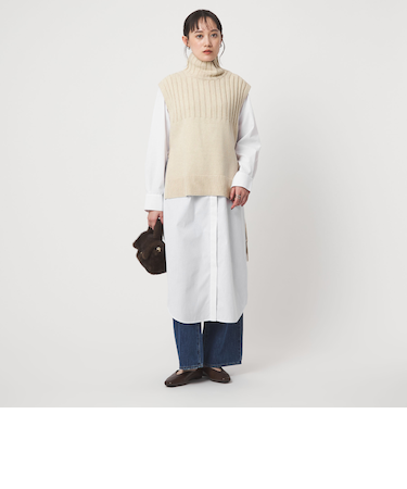 ニット ベスト × シャツ ワンピース セット