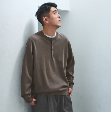 ダブルフェイス ヘンリーネック ニット