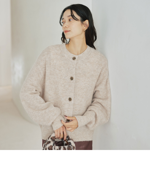 アルパカブレンド クルーネック カーディガン