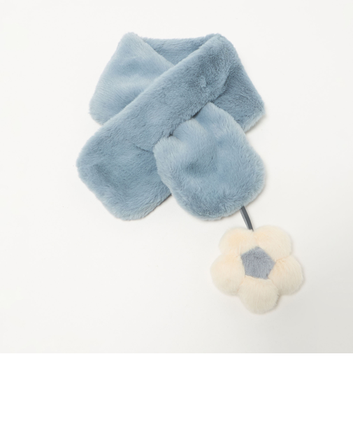 フェイクファー フラワーモチーフ マフラー