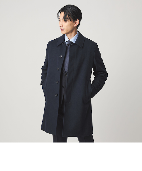 ウールカシミヤ バルカラーコート ステンカラーコート｜グリーン