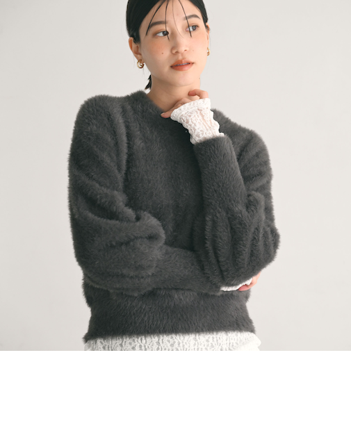 【WEB限定】＜at ease＞フェザーヤーン プルオーバー ニット