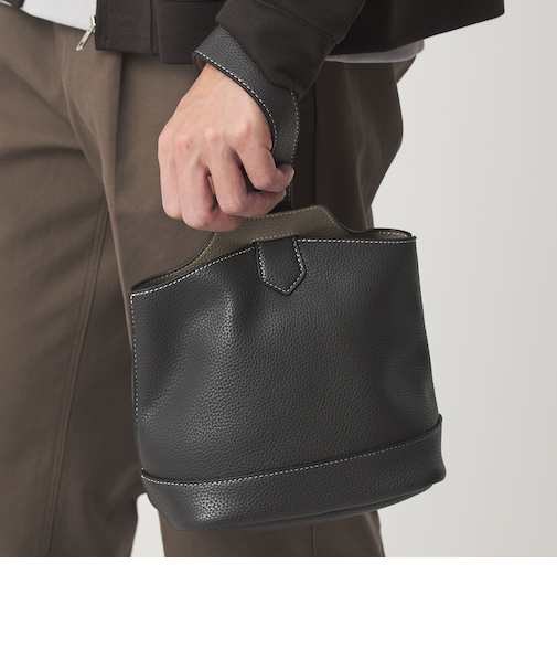 シボ レザーライク ハンドバッグ