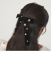 キラキラパーツ リボン バレッタ