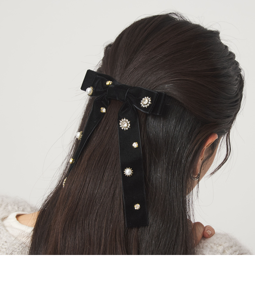 キラキラパーツ リボン バレッタ