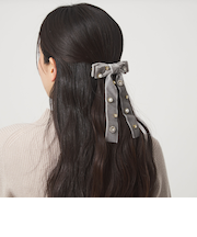 キラキラパーツ リボン バレッタ