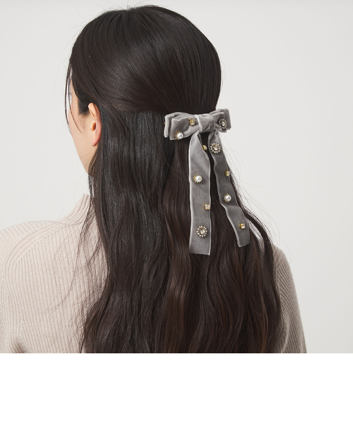 キラキラパーツ リボン バレッタ