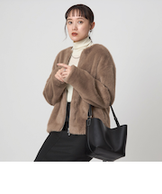 フェイクファー ノーカラー コート