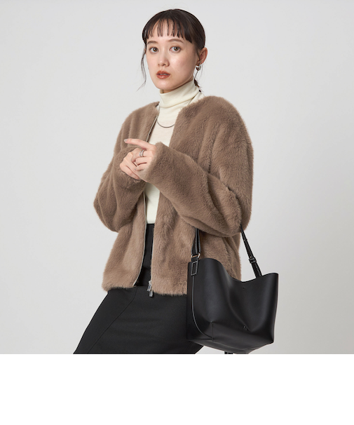 フェイクファー ノーカラー コート