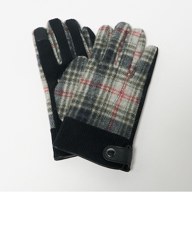 コーデュロイ チェック グローブ 手袋 -スマートフォン対応-