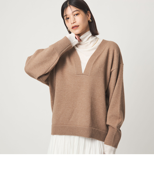 【WEB限定】＜at ease＞スキッパー プルオーバー ニット ウォッシャブル