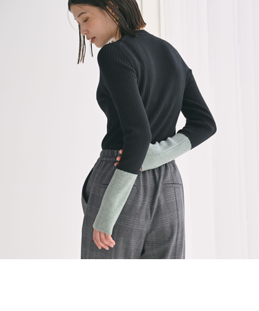 【WEB限定】＜at ease＞バイカラー クルーネック プルオーバー ニット