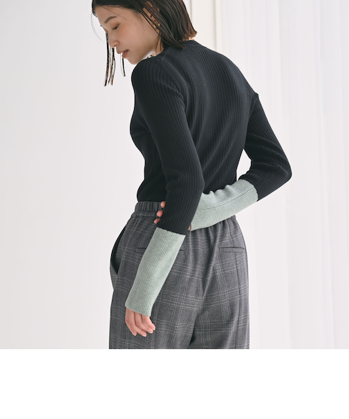 【WEB限定】＜at ease＞バイカラー クルーネック プルオーバー ニット