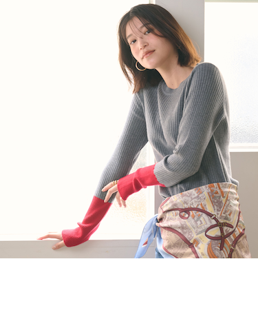 【WEB限定】＜at ease＞バイカラー クルーネック プルオーバー ニット