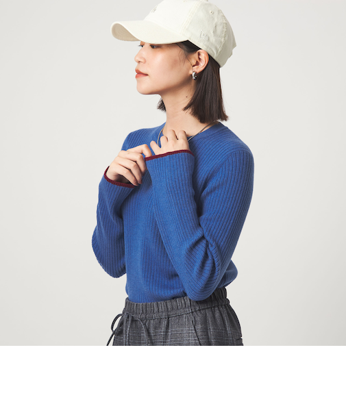 【WEB限定】＜at ease＞ソデサキ バイカラー プルオーバー ニット ウォッシャブル