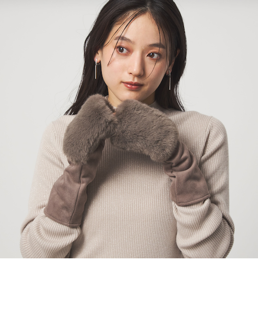 フェイクファー 切り替え アームウォーマー