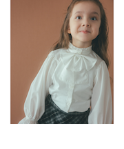 スタンドカラー フリルリボン ブラウス/ キッズ 110cm-130cm