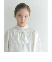 スタンドカラー フリルリボン ブラウス / キッズ 140cm-160cm