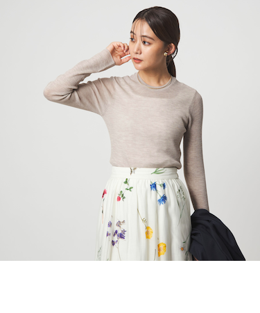 ウール シアー リブ クルーネック ニット ウォッシャブル