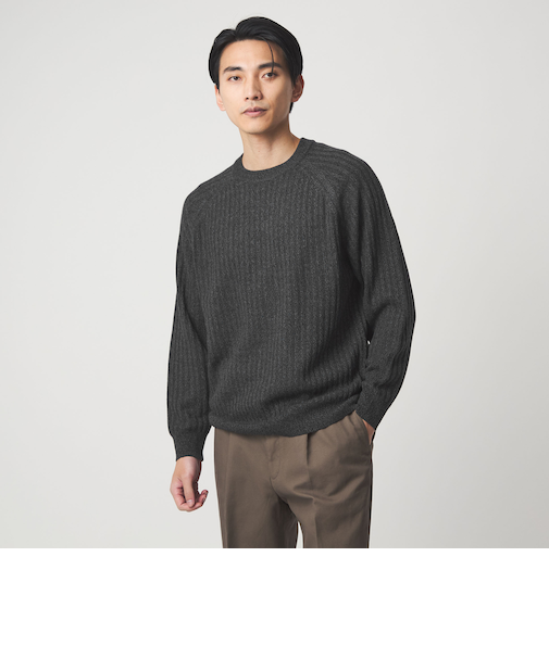 シルク ミックス リブ クルーネック ニット