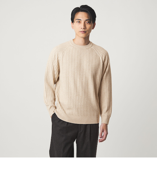 シルク ミックス リブ クルーネック ニット