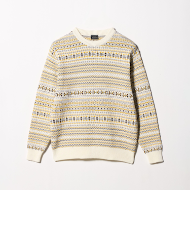 コットン フェアアイル シングルジャカード クルーネック ニット